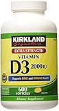 Kirkland Signature Extra Strength Vitamin D3 2000 I.U. 600 Softgels, Bottle (Pack of 2)