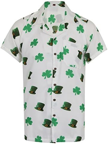 OE Menswear Hawaiian Shirt Saint Patrick's Day ST Patricks Ireland Irish Clover Leaf Mens Loud Aloha Dublin Hawaii Beer Whisky Stag Leprechaun Party S M L XL XXL