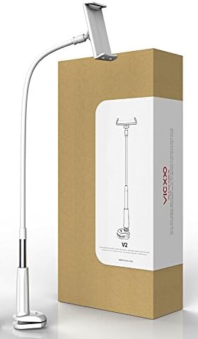 VICXXO Gooseneck Nintendo Switch Mount Holder/ iPad Stand/ Cellphone Stand/ Tablet Mount Holder, Bolt Clamp with Spring Grip for Apple or Android Devices 4-10.6", 38" Overall Length (WHITE)