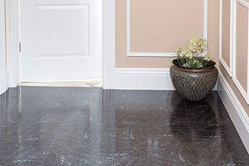 Solid Marble Black & Gray Marble Vinyl Floor Tiles Self Stick Peek Flooring 12'' x 12'' 1-Pack (20 Pieces)