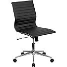 Flash Furniture Mid-Back Armless Black Ribbed Leather Swivel Conference Chair