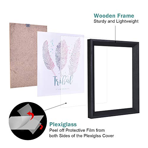 Metrekey 11x14 Picture Frame Woodgrain Beveled Edge 14x11 Photo Frames 2 Pack Wall Mounting Decor Plexiglass Cover Black