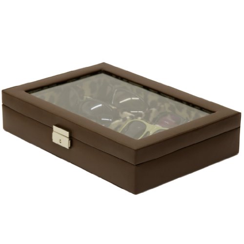 Eyeglasses Sunglasses Storage Organizer Case Leather 6 Slots (Brown/Leopard)