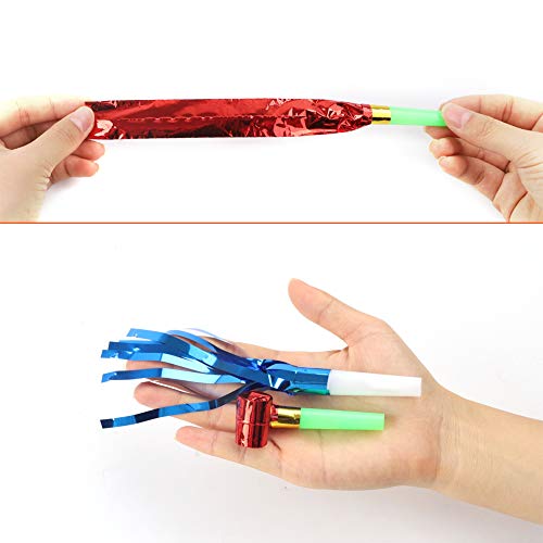136 Pcs Party Blowers Party Horns,Multicolor Musical Blowouts Glitter Fringed Noisemaker Blowouts Whistles Fun Party Favors for Birthday Party Christmas New Years Party Toys Gifts