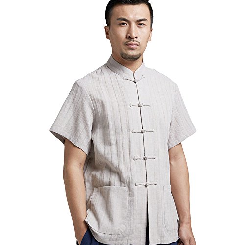 FangNer Mens Classical Chinese Style Kung Fu Shirts Cotton Linen Short Sleeve Tang Suit