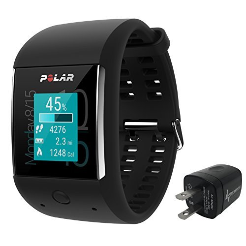 Polar M600 Sports Smart Watch with Built-in GPS and Heart Rate Monitor and Wearable4U Wall Charging Adapter Bundle (Black)