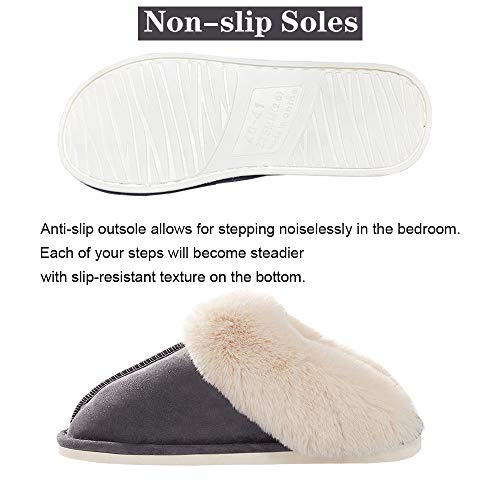 Women's Fur Slippers Slip on Fluffy Warm Soft House Slippers, House Shoes by WATMAID