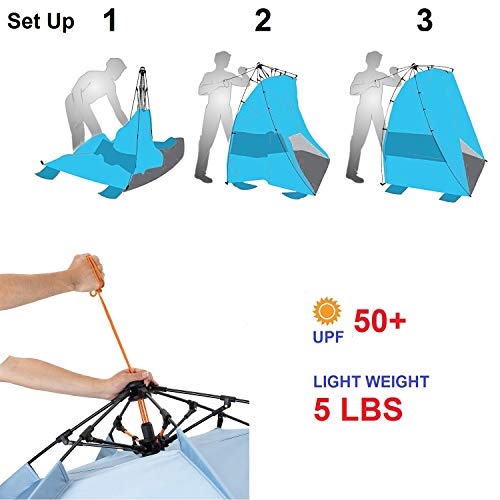 Leberna 3-4 Person Instant Automatic Beach Tent Sun Shelter | One Touch Cabana Push Pop Up Popup | Easy Setup Open Fold Family Umbrella Shader Outdoor Hiking Fishing Camping Picnic UPF 50+ Protection
