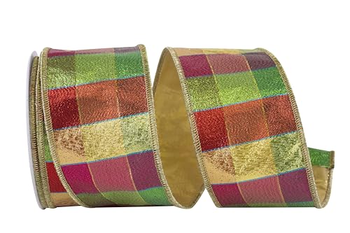 Reliant Ribbon 93922W-001-40F Jewel Tone Metallic Check Gold Backed Wired Edge…