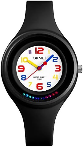 Kids Time Teacher Watch Sport Waterproof Analog PU Band Colorful Number Wrist Watch for Girls Boys