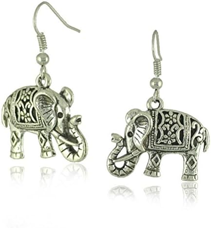 Tibetan Silver Cute Fat Carve Elephant Dangle Earrings