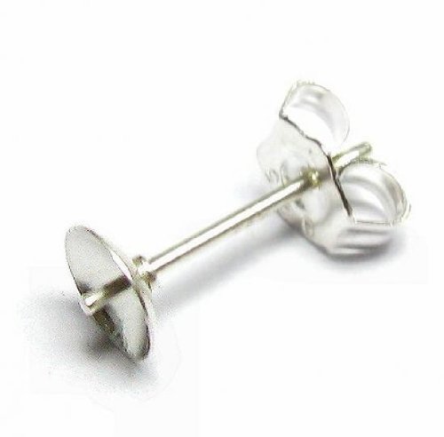 Dreambell 4 pcs .925 Sterling Sterling Silver 5mm Stud Earring Post Cup Setting f/Hald Drilled Pearl/Stone/Findings/Bright