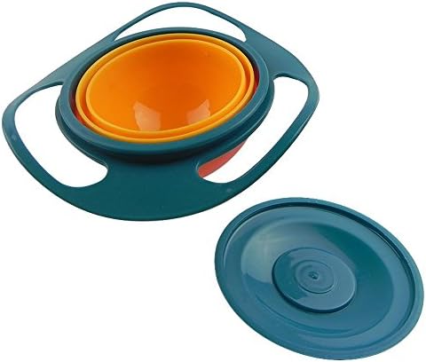 Spill-Resistant Gyro Snack Bowl For Baby | 360 Degree Rotation &amp; A Lid For The Toddler On The Go | Revolutionary No Mess Baby Bubble Bobble Bowl A Fun Gift For Kids of all Ages! (Green &amp; Orange)