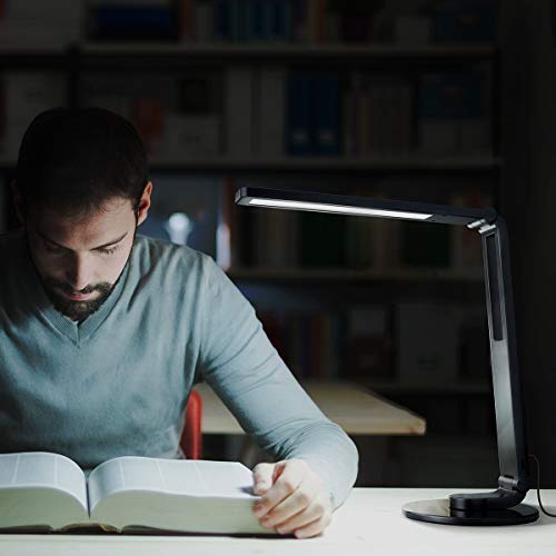 LITOM LED Desk Lamp, Eye-Caring Table Lamps with USB Charging Port LED Table Lamp, 5 Lighting Mode with 7 Brightness Levels, Touch Control Office Lamp for Kids Families, Office and Bedroom, Black