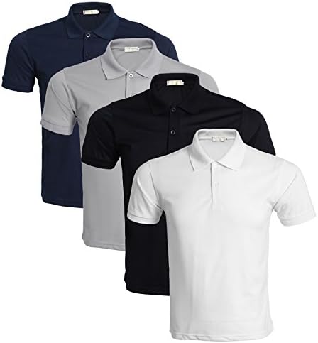 Men's Polo T-shirt Cotton Short Sleeve Casual Pure Color Tee Tops (Pack of 3/4/5)