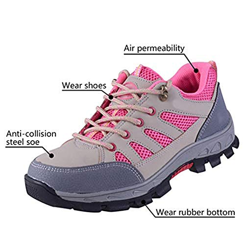 SUADEX Steel Toe Shoes Men Women, Indestructible Work Shoes Breathable Industrial Construction Non Slip Puncture Proof Composite Safety Toe Shoes 825-Pink Size 7.5 Women/6 Men