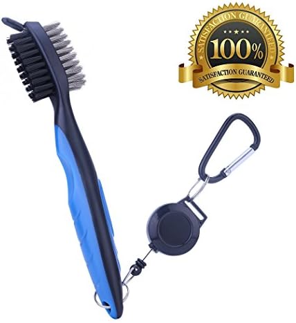YiwerDer Golf Club Brush Groove Cleaner, with 2 Ft Retractable Zip-Line Aluminum Carabiner, for Golf Shoes/Golf Club/Golf/Golf Groove, Easily Attaches to Golf Bag