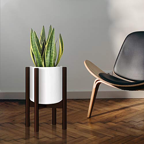 Panta Adjustable Bamboo Wood Plant Stand, (Pot Not Included) Mid