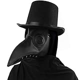 Skeleteen Medieval Doctor Plague Mask - Black Faux Leather Bird Death Doctors Mask Costume Accessory
