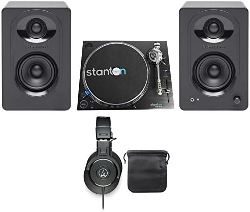 Stanton STR8.150 M2 Turntable+Samson Powered Monitors+Audio Technica Headphones