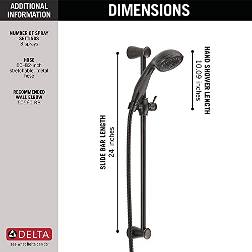 Delta Faucet 3Spray Slide Bar Hand Held Shower with Hose, Oil Rubbed