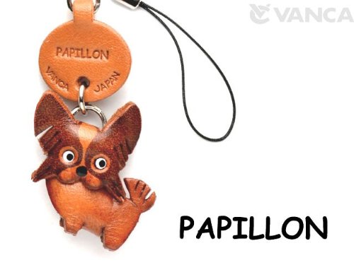 Papillon Leather Dog mobile/Cellphone Charm VANCA CRAFT-Collectible Cute Mascot Made in Japan