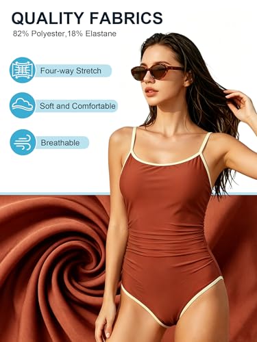 Woflebel Women's Swimsuit Tummy Reducer Flat Push Up Swimsuit Colour Block Swimsuit with Thin Straps S-XXL