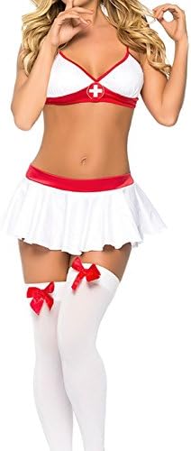 DELEY Women Sexy Nurse Lingerie Set Temptation Babydoll Bedroom Role Play Uniform With Stockings