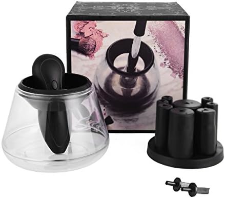 SPINNING MAKEUP BRUSH CLEANER- RINSE AND DRY INSTANTLY- 8 SIZE SILICONE BRUSH HOLDERS- ACRYLIC BOWL-