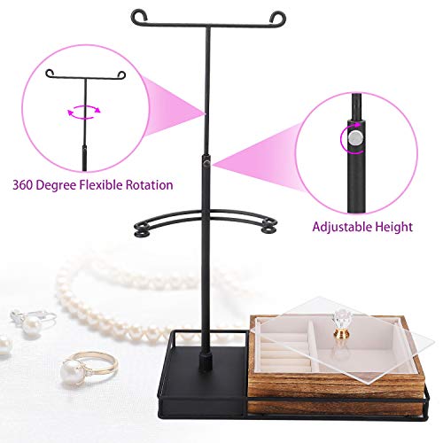 Keebofly Jewelry Organizer Stand Metal & Multifunctional & Large Storage Box, Jewelry Holder for Necklaces Bracelet Earrings Ring (Carbonized Black)