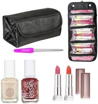 Ultimate Makeup Kit 2 Lipstick, 2 Nail Polish, 1 Nail File, Travel Roll-up Cosmetic Bag