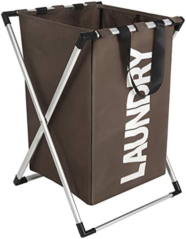 WISHPOOL X-Frame Laundry Hamper with Aluminum Slim Laundry Basket Small Hamper for Laundry Dirty Clothes Hamper for College Apartment Home Use（Coffee）