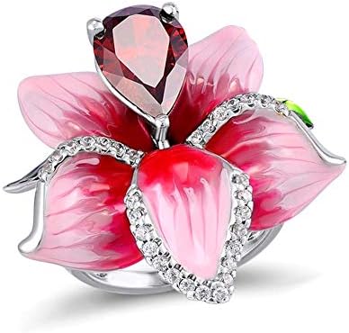 oAtm0eBcl Exquisite Floral Finger Ring, Fashion Women Flower Water-Drop Rhinestone Inlaid Finger Band Ring for Vacation, Party Jewelry Gift Pink US 7