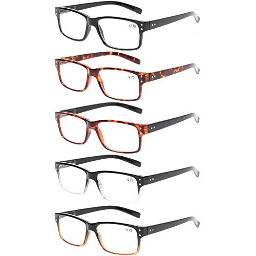 Reading Glasses 5 Pairs Quality Readers Spring Hinge Glasses for