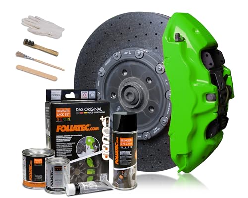 Foliatec Bremssattel Lack Set, Hitzebeständig, Komplettsatz für 4 Bremssättel, Neon Grün, 10-teiliges Set