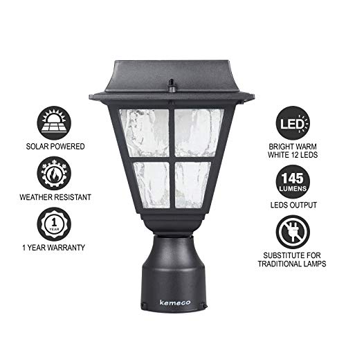 Kemeco ST4327Q-A LED Post Solar Cap Light Outdoor Bright Warm White Cast Aluminum Fixture for 3 Inch Fitter Mount Base Pillar Pole Pathway Driveway Garden Landscape Yard