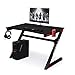 Gaming Computer Desk with Large Carbon Fiber Surface Cup Holder & Headphone Hook for Home or Office, Gaming PC Desk Table (Black & red)