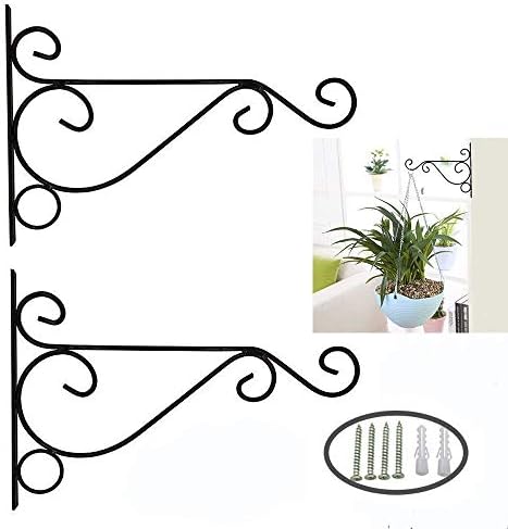 LAVIHOME Pack of 2 Wall Hanging Brackets Hooks for Garden Basket Lantern Lawn Light Flower Pots Plant Hanger Gardening Decoration 25x20CM(Black)