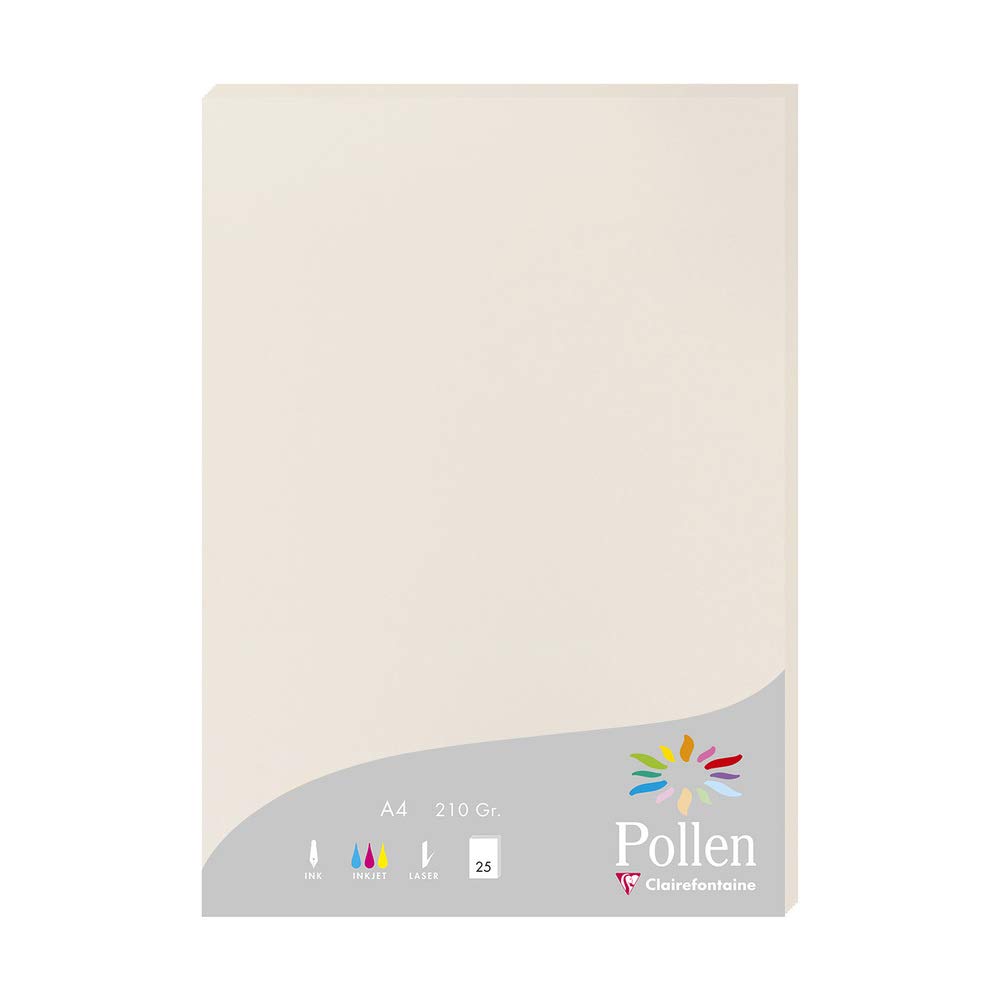 Clairefontaine 24268C Wallet of 25 Sheets Format A4 (21x29,7cm) 210gsm Colour Pearl Grey Invitation Paper Events Correspondence Pollen Range Premium Paper