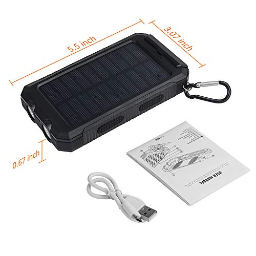 Solar Charger, STOON 10000mAh Portable Solar Power Bank Phone Charger with Flashlight & Compass for Outdoor Camping Travelling, External Battery Pack with Dual USB Ports for iPhone, iPad and More - Thumbnail 6