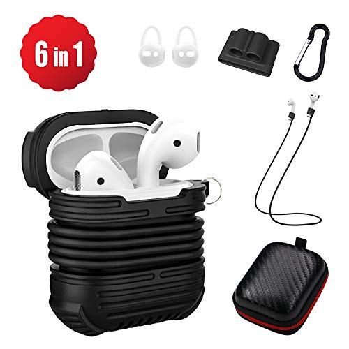Rugged Airpod Protective Case Compatible for Apple, 6 in 1 Airpods Accessories kit Silicone Cover Skin with Ca