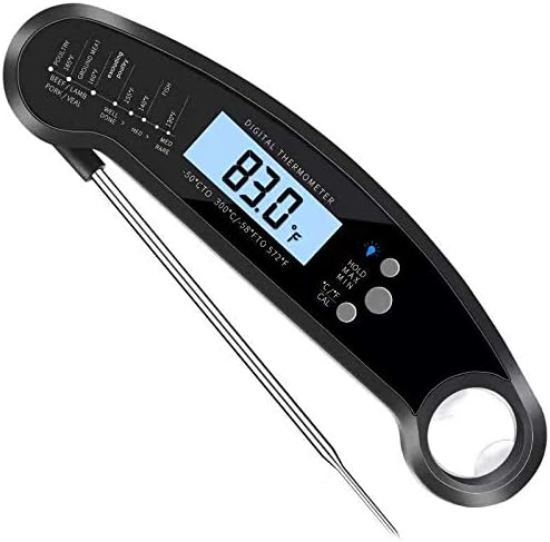 Instant Read Meat Thermometer, Waterproof Ultra Fast Digital Food Cooking Thermometer with Collapsible Long Probe, Backlight & Calibration for Kitchen BBQ Grill Smoker๏ผblack)
