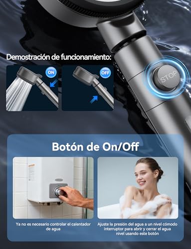 Magichome Alcachofa de Ducha con Filtro Algodón PP + 3 Capas, Alta Presión y Ahorro de Agua, Giratorio 360° Botón ON/OFF, Ideal para Agua Dura, 6 Modos de Rociado, Caída del Cabello y Piel Seca