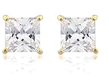 Goldtone with Clear Cz Square Magnetic Stud Earrings - 4mm to 12mm Available (86-X7O9-Q8TV)