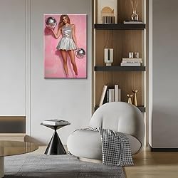 Vintage Funky Disco Ball Hot Girl Canvas Wall Art