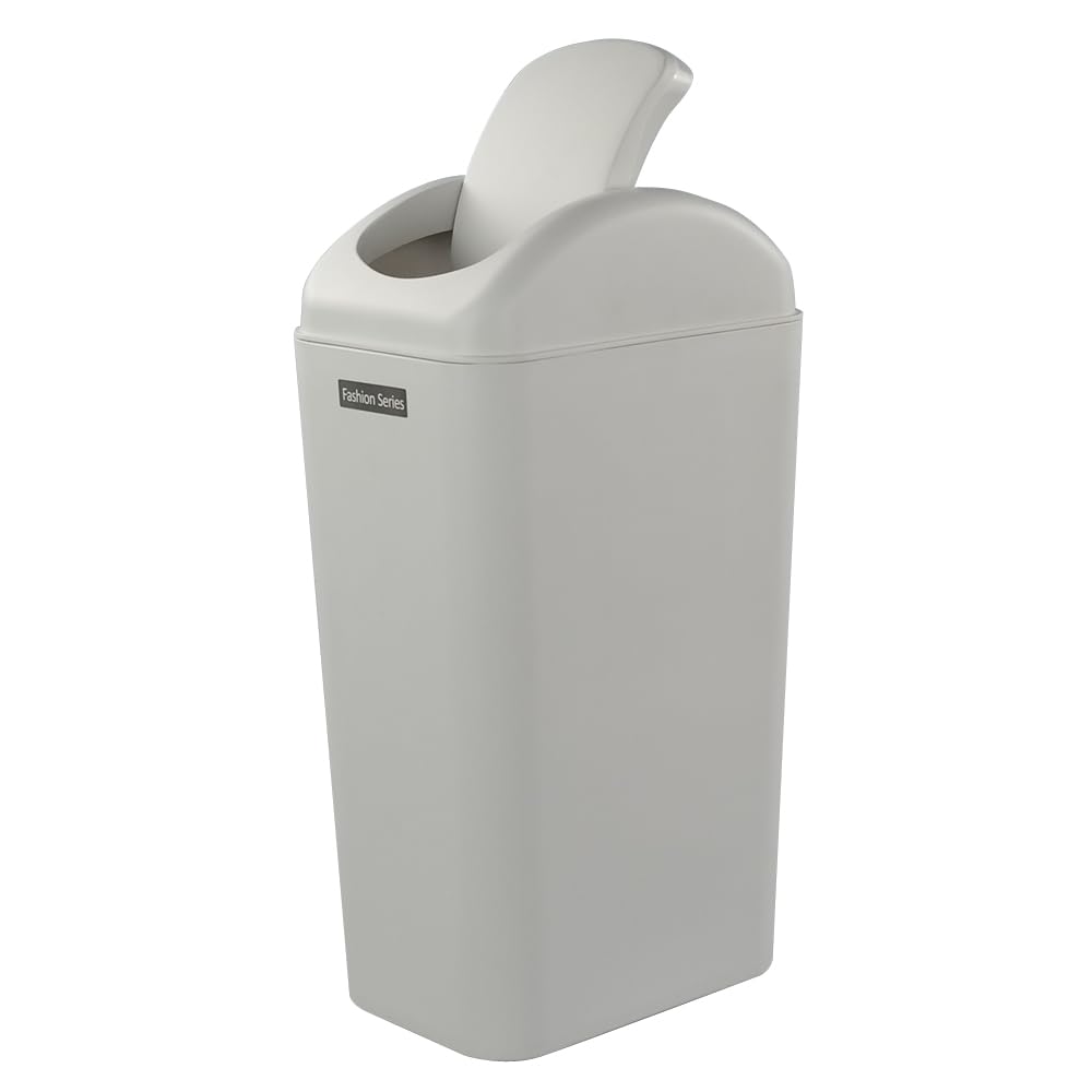 Ordate 14 Litre Plastic Swing Lid Trash Bin, 1 Pack, Light Gray