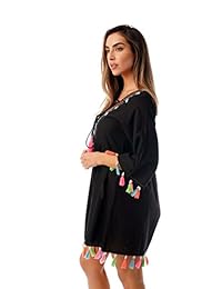 Riviera Sun - Bañador para mujer con borlas de neón y bordado