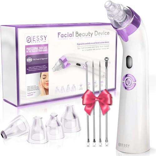 Essy Blackhead and Blackhead Sucker for Facial Cleansing (Lilac) | Deep Pore Suction, 5 Adjustable Intensity Levels, Rechargeable, 4 Suction Heads Suitable For All Skin Types