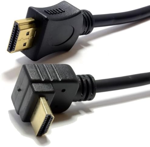 iConnect World High Speed Straight HDMI Male To HDMI Male Right Angle 90 Degree v1.4 Cable/ Lead/ Wire with Ethernet 3D Full HD 1080p Perfect for PS3 XBOX 360 Blueray HDTV Plasma TV LED LCD - Black - 1 Year Warranty
