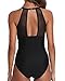 Holipick Women One Piece Swimsuit High Neck Mesh Ruched Floral Printed Floral L